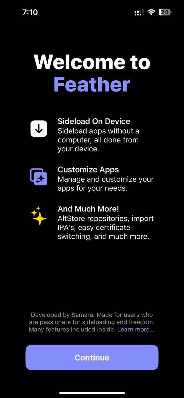 Feather Home Screen